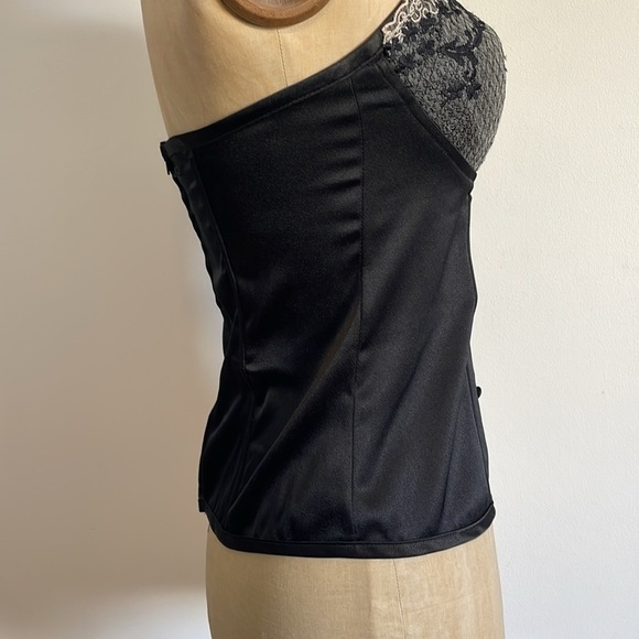 Y2K Lace Bustier Top Medium Black Button Satin Corset Boning CottonExpress - Picture 8 of 14